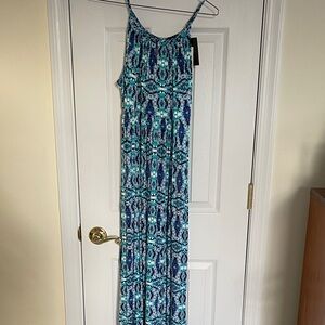 Cynthia Rowley Teal and Navy Long Patterned Dress